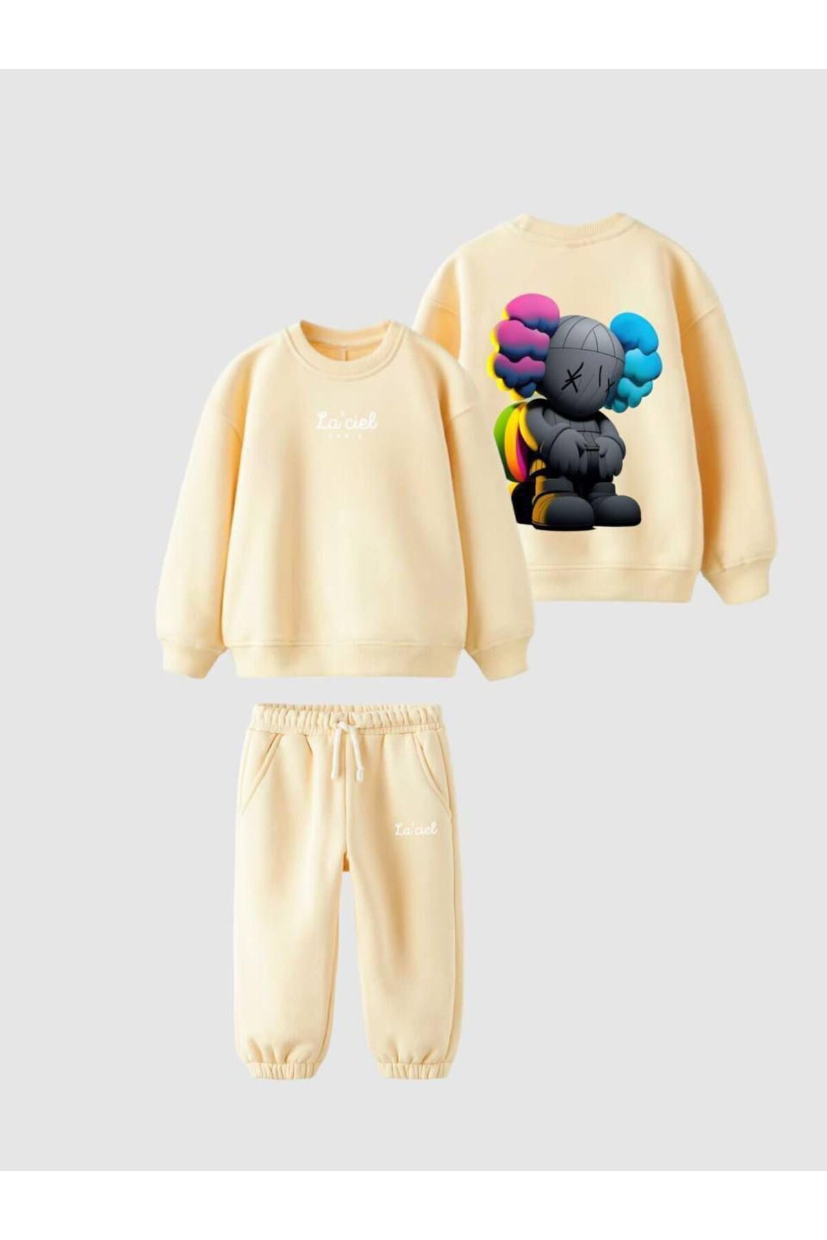 Baby Sarı Pamuklu Sweatshirt Jogger Çocuk Eşofman Alt Üst Takım