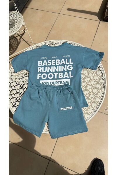 Moon Home Collection Mavi Erkek Tenis Temalı Alt Üst Çocuk Tişört ve Şort Eşofman Seti Mavi 2-3 Yaş  Erkek
