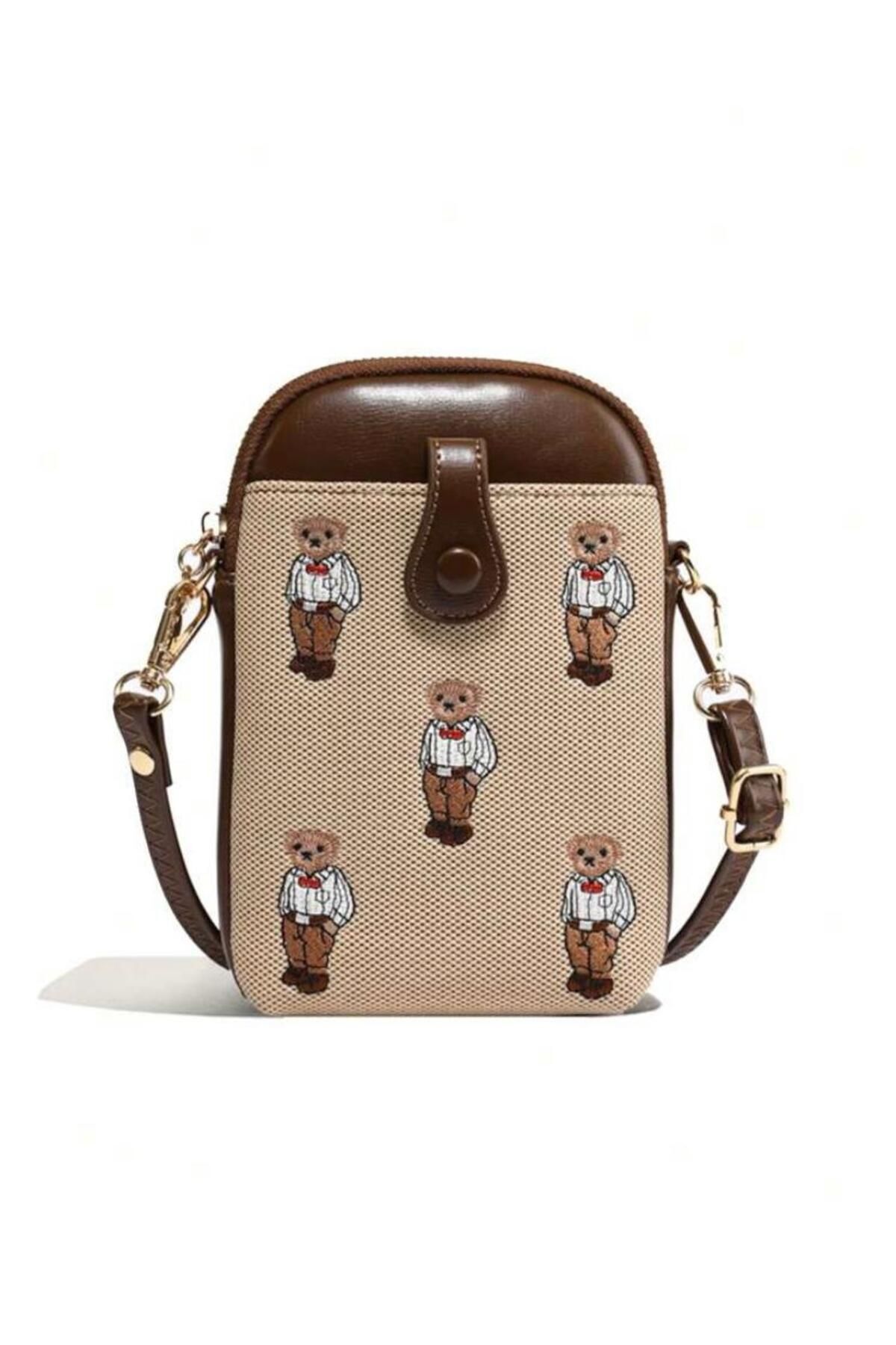 Moon Home Collection Kahverengi Suni Deri Detaylı Bear Baskılı Askılı Kadın Çanta