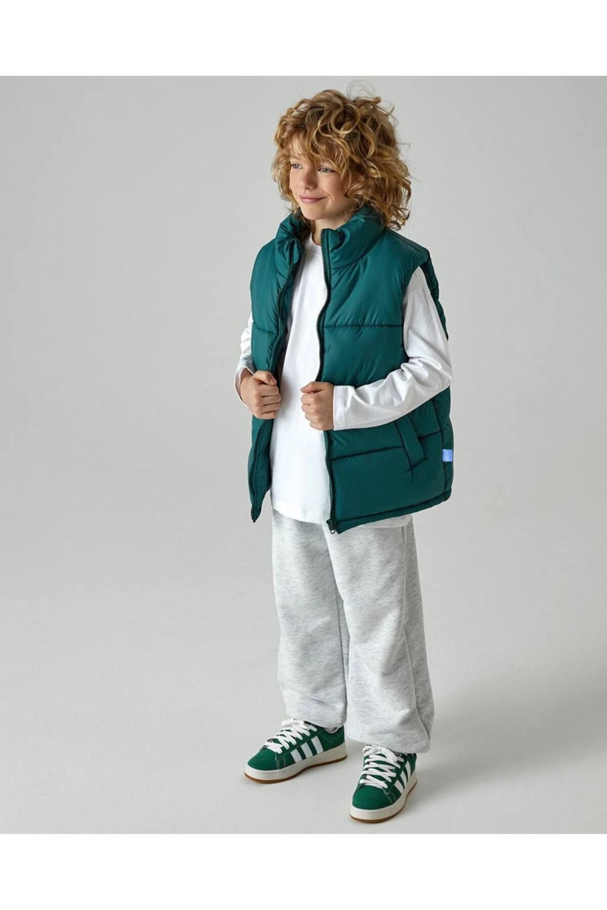 Moon Home Collection Unisex Yeşil Su İtici Yarım Balıkçı Yaka Fermuarlı Şişme Yelek Yeşil 6-7 Yaş  Unisex