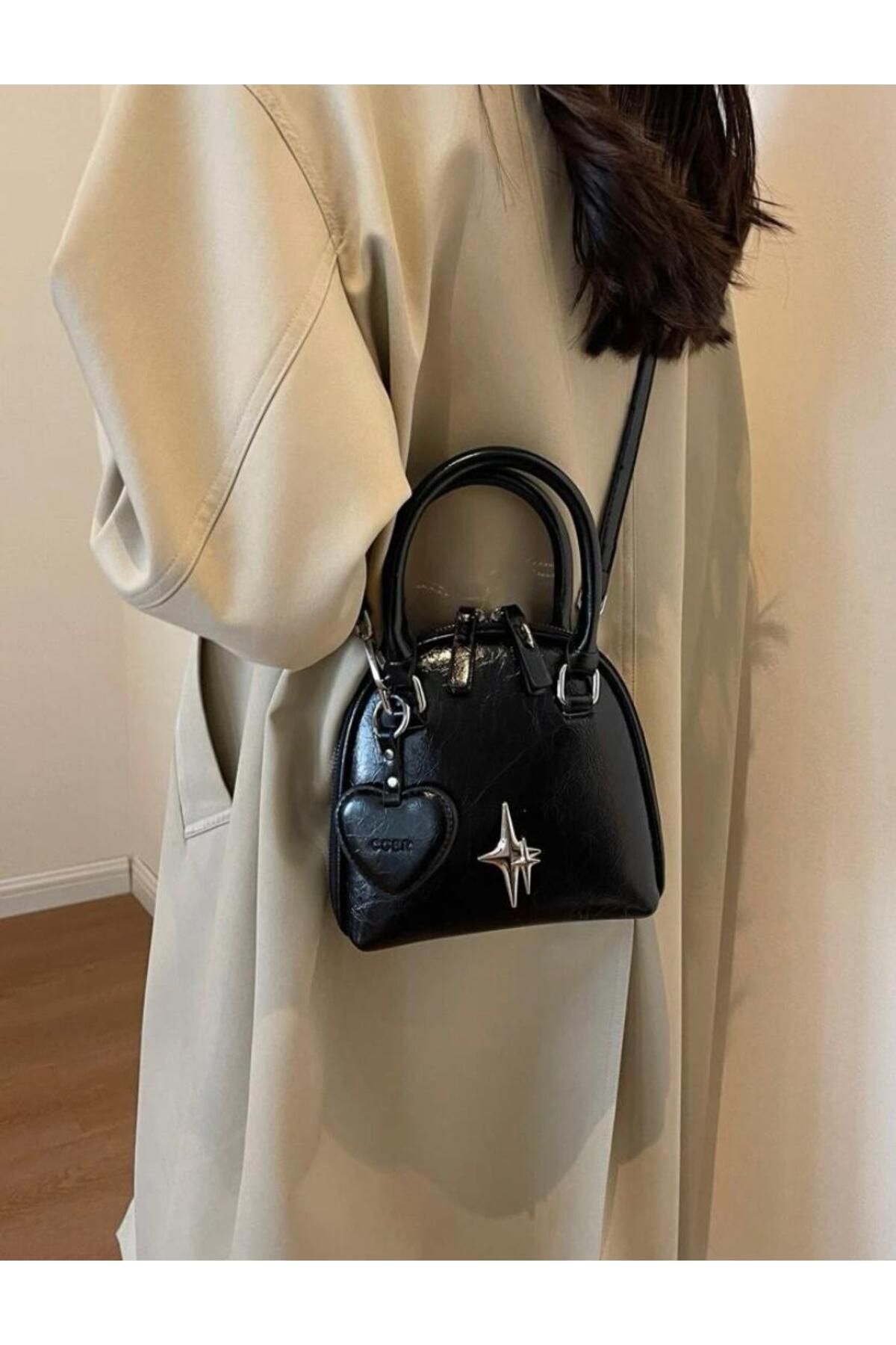 Moon Home Collection Siyah Mini Rugan Askı Detaylı Kadın Çanta