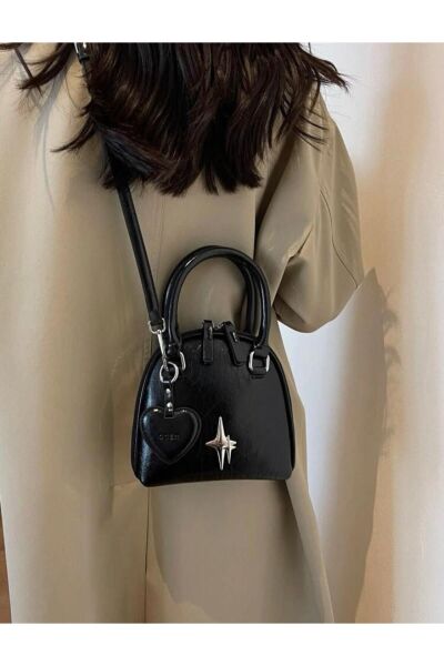 Moon Home Collection Siyah Mini Rugan Askı Detaylı Kadın Çanta