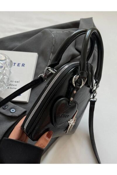 Moon Home Collection Siyah Mini Rugan Askı Detaylı Kadın Çanta