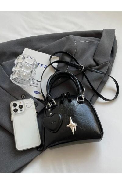 Moon Home Collection Siyah Mini Rugan Askı Detaylı Kadın Çanta