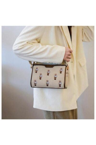 Moon Home Collection Kahverengi Suni Deri Detaylı Bear Baskılı Askılı Kadın Çanta