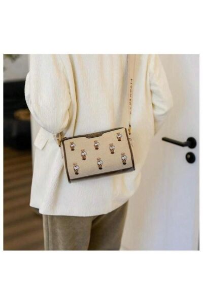 Moon Home Collection Kahverengi Suni Deri Detaylı Bear Baskılı Askılı Kadın Çanta