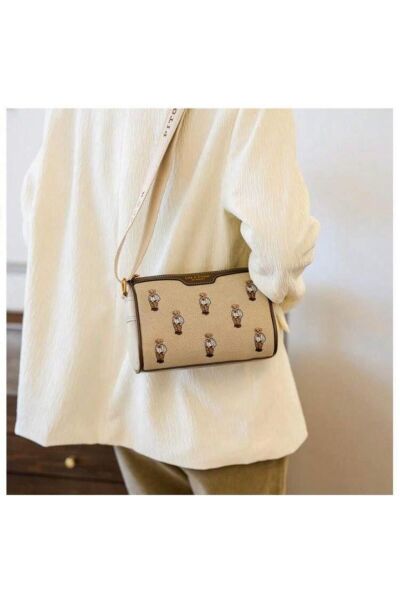 Moon Home Collection Kahverengi Suni Deri Detaylı Bear Baskılı Askılı Kadın Çanta