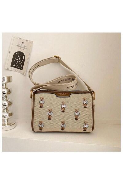 Moon Home Collection Kahverengi Suni Deri Detaylı Bear Baskılı Askılı Kadın Çanta