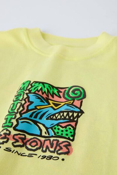 Vanilla Avenue Yeşil Neon Erkek Çocuk Baskılı Pamuklu Tişört Şort Alt-üst Takım Yeşil 11-12 Yaş  Unisex