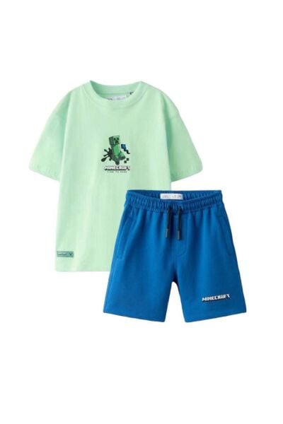 Vanilla Avenue Yeşil Mint Erkek Çocuk Baskılı Pamuklu Tişört Şort Alt-üst Takım Yeşil 9-10 Yaş  Unisex