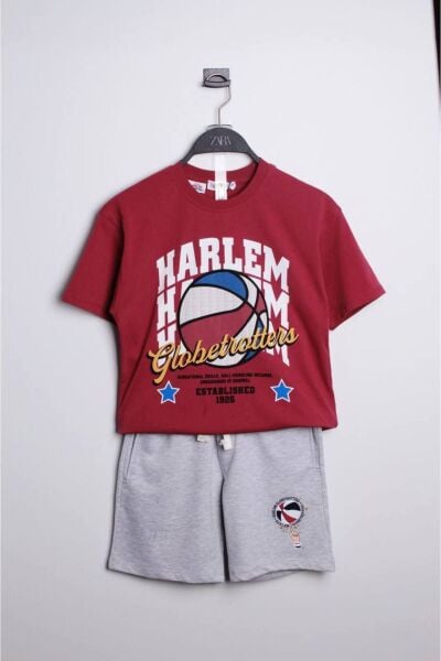 Vanilla Avenue Erkek Çocuk Basketbol Sloganlı Yazlık Pamuklu Tişört Şort Alt-üst Takım Kırmızı 9-10 Yaş  Unisex