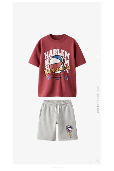 Vanilla Avenue Erkek Çocuk Basketbol Sloganlı Yazlık Pamuklu Tişört Şort Alt-üst Takım Kırmızı 9-10 Yaş  Unisex