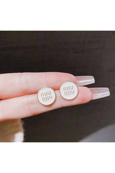 Moon Home Collection Beyaz Şık Fransız Stili  M Harfi Renk Bloklu Günlük Kadın Küpe Beyaz Tek Ebat  Kadın / Kız