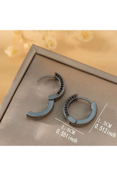 Moon Home Collection Siyah Gri Trendy Hip Hop Circle Zirkon Taş Detaylı Halka Günlük Kadın Küpe Siyah Tek Ebat  Kadın / Kız