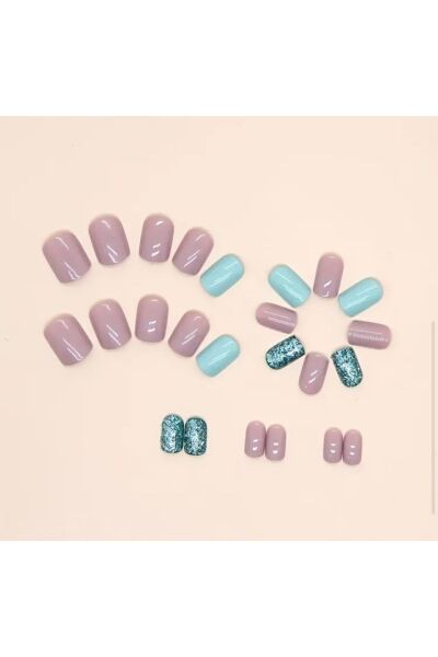 Moon Home Collection Mavi Işıltı Detaylı Kendinden Yapışkanlı Tırnak Seti 24 Adet