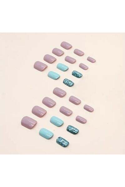 Moon Home Collection Mavi Işıltı Detaylı Kendinden Yapışkanlı Tırnak Seti 24 Adet