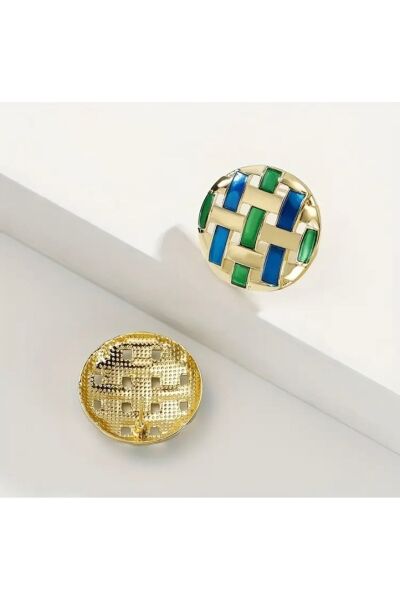 Moon Home Collection Mavi Yeşil Daire Şeklinde Retro Tarz Elegant Günlük Kadın Küpe Mavi Tek Ebat  Kadın / Kız