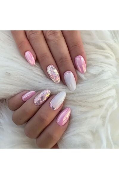 Vanilla Avenue Glossy Aurora Pink Badem Kesim Kendinden Yapışkanlı Takma Tırnak 24 Adet