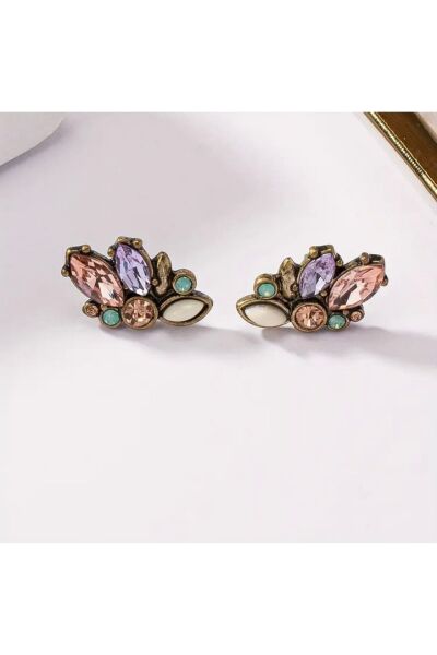 Moon Home Collection Simetrik Kelebek Şekilli Renkli Vintage Melek Kadın Küpe