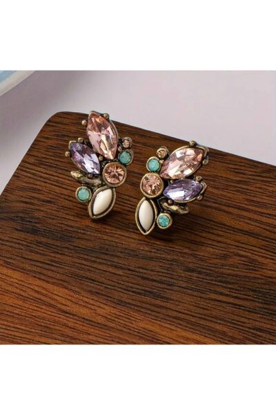 Moon Home Collection Simetrik Kelebek Şekilli Renkli Vintage Melek Kadın Küpe