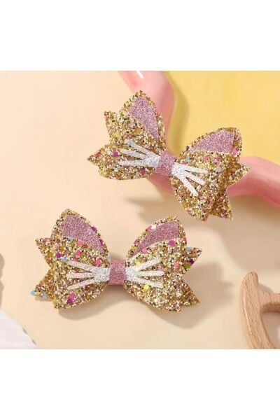 Vanilla Avenue Pembe Altın Parıltılı Kelebek Kız Çocuk Saç Tokaları