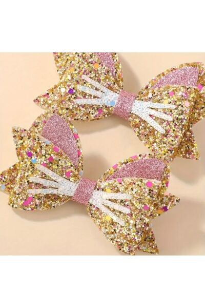 Vanilla Avenue Pembe Altın Parıltılı Kelebek Kız Çocuk Saç Tokaları