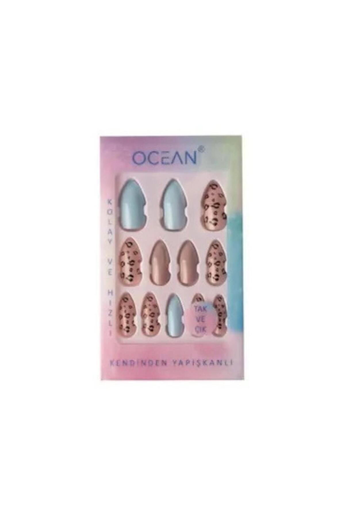 Vanilla Avenue Pembe Mint Leopar Detaylı Kendinden Yapışkanlı Tırnak Seti 12 Adet