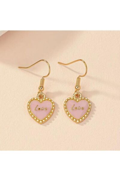 Vanilla Avenue Pudra Pembe Kalpli Love Detaylı Sallantılı Kadın Küpe