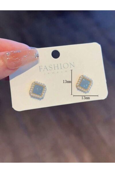 Moon Home Collection Mavi Kare İnci Detaylı Kadın Küpe