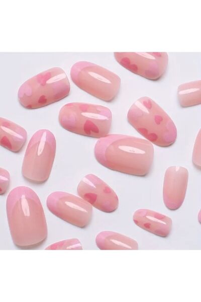 Vanilla Avenue Pembe Kalpli Kendinden Yapışkanlı Takma Tırnak 24 Adet