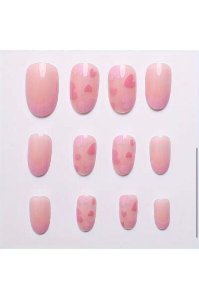Vanilla Avenue Pembe Kalpli Kendinden Yapışkanlı Takma Tırnak 24 Adet