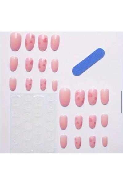Vanilla Avenue Pembe Kalpli Kendinden Yapışkanlı Takma Tırnak 24 Adet