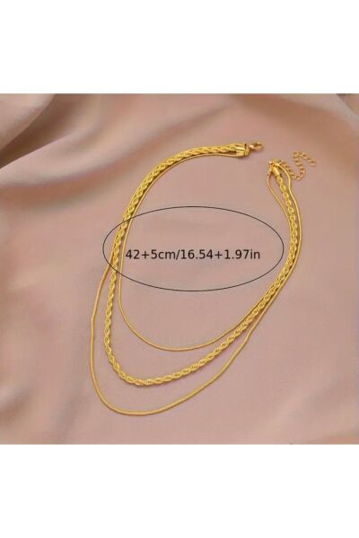 Vanilla Avenue Altın Sarısı Üç Katmanlı Burgu Zincir Minimalist Kadın Kolye Seti