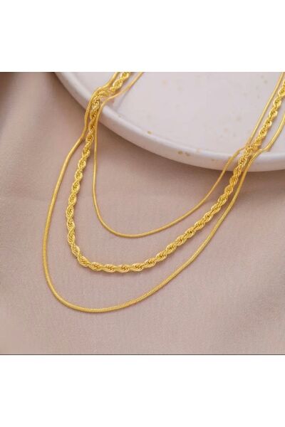 Vanilla Avenue Altın Sarısı Üç Katmanlı Burgu Zincir Minimalist Kadın Kolye Seti