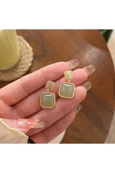 Vanilla Avenue Yeşil Vintage Tarz Yuvarlak Sallantılı Kadın Küpe