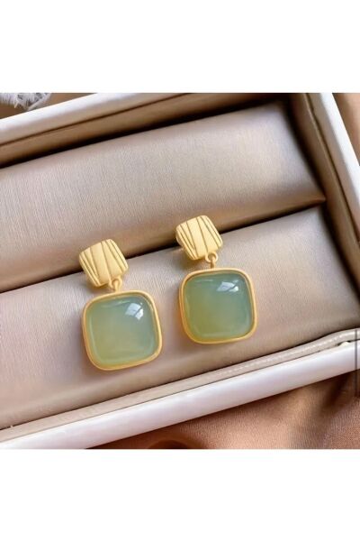 Vanilla Avenue Yeşil Vintage Tarz Yuvarlak Sallantılı Kadın Küpe