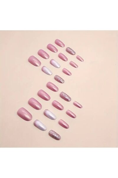 Vanilla Avenue Glossy Aurora Pink Badem Kesim Kendinden Yapışkanlı Takma Tırnak 24 Adet Pembe