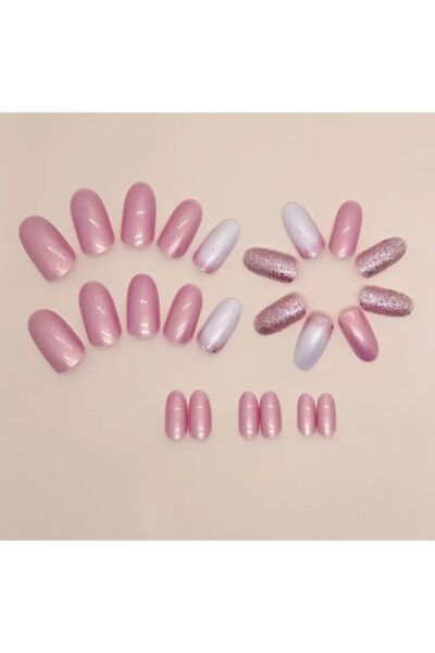 Vanilla Avenue Glossy Aurora Pink Badem Kesim Kendinden Yapışkanlı Takma Tırnak 24 Adet Pembe
