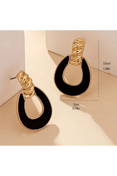 Moon Home Collection Siyah Damla Şeklinde Altın Sarısı Detaylı Sallantılı Damla Kadın Küpe