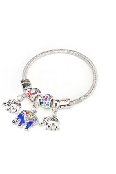 Vanilla Avenue Gümüş Mavi Fil Detaylı Zarif Paslanmaz Çelik Charm Kadın Bileklik