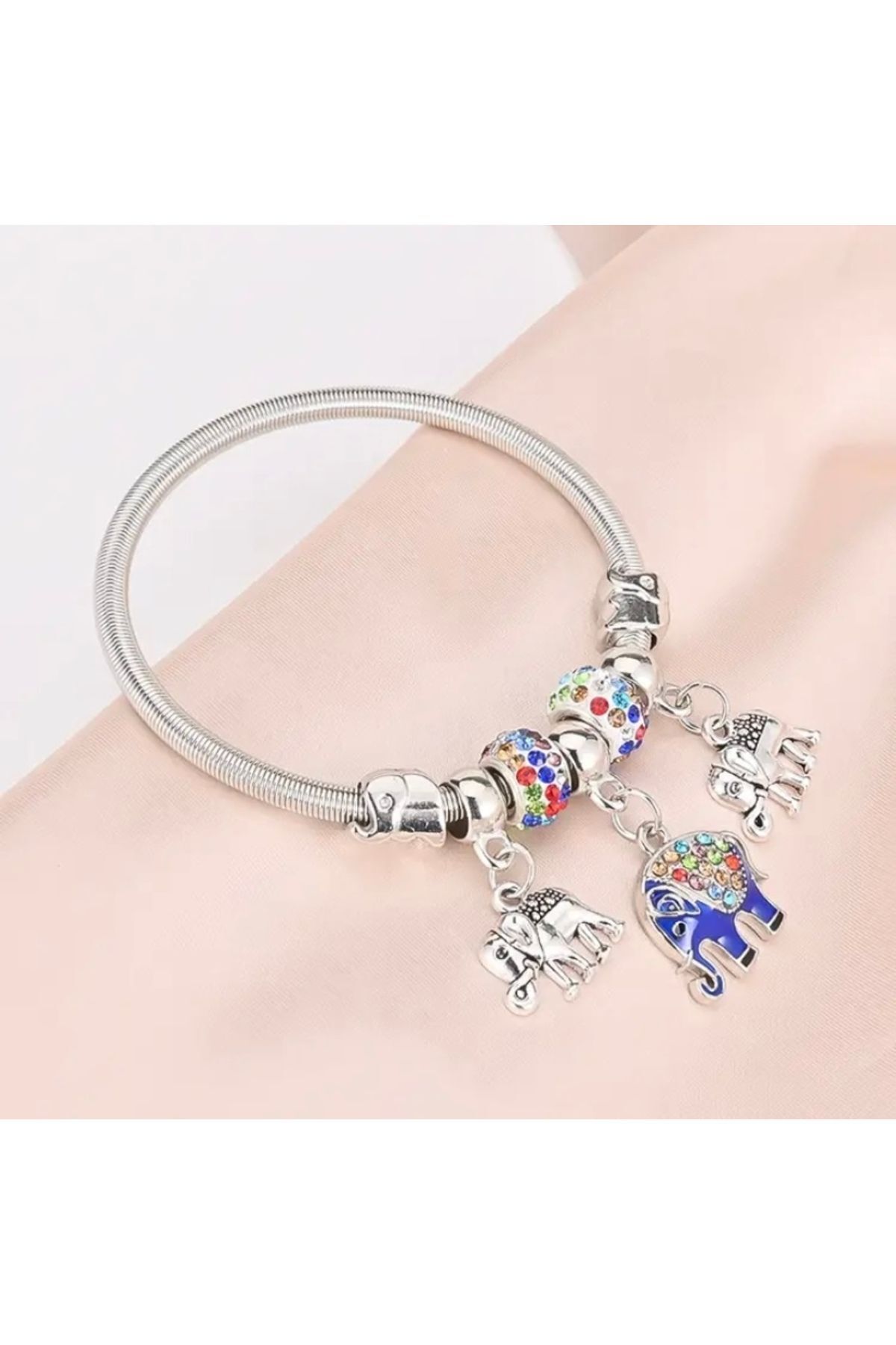 Vanilla Avenue Gümüş Mavi Fil Detaylı Zarif Paslanmaz Çelik Charm Kadın Bileklik