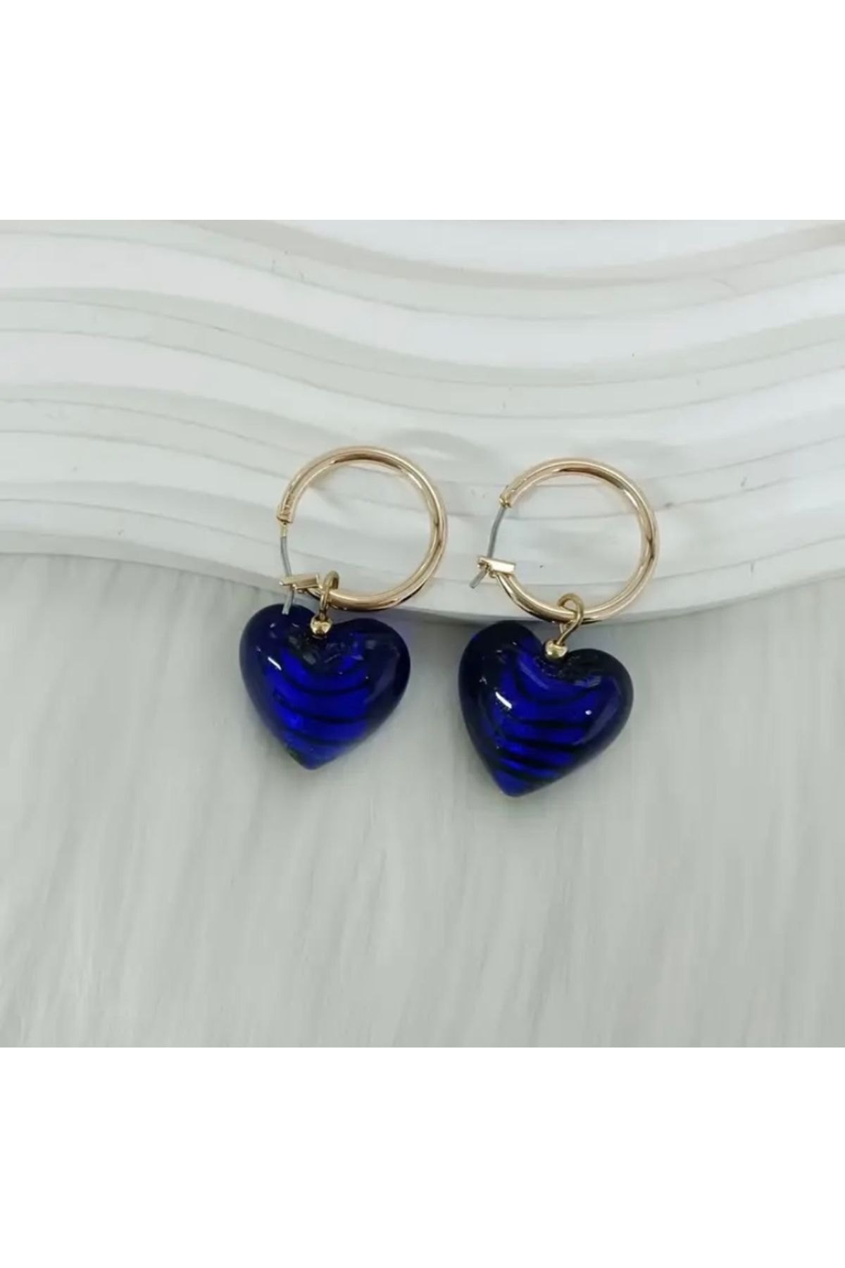 Moon Home Collection Lacivert Şık Kalp Şeklinde Vintage Sallantılı Kadın Küpe