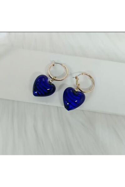 Moon Home Collection Lacivert Şık Kalp Şeklinde Vintage Sallantılı Kadın Küpe