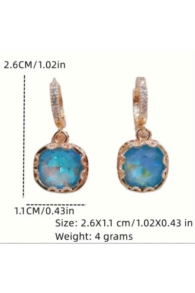 Vanilla Avenue Şık Açık Mavi Kare Işıltılı Kübik Zirkonya Sallantılı Kadın Küpe