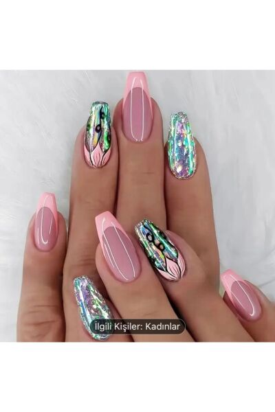 Vanilla Avenue Pembe Fransız Esintili Çiçekli Kendinden Yapışkanlı Takma Tırnak 24 Adet Çok Renkli