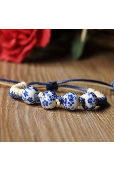 Moon Home Collection Handmade Mavi Beyaz Porselen Boncuklu Günlük Kadın Bileklik Mavi Tek Ebat  Kadın / Kız