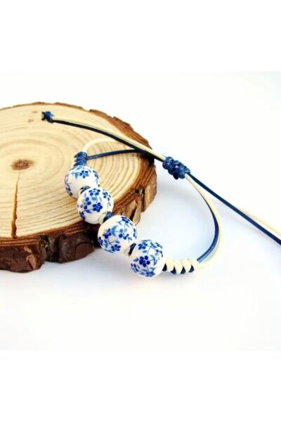 Moon Home Collection Handmade Mavi Beyaz Porselen Boncuklu Günlük Kadın Bileklik Mavi Tek Ebat  Kadın / Kız