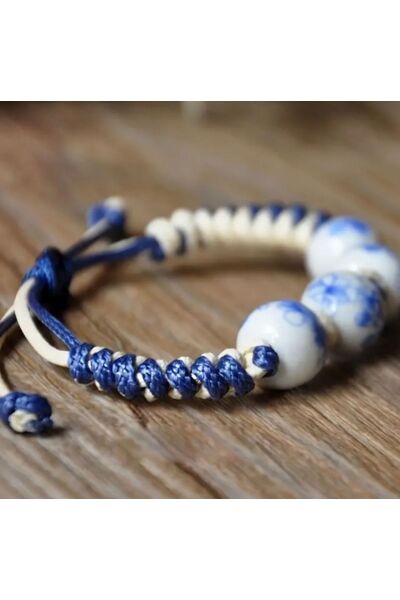 Moon Home Collection Handmade Mavi Beyaz Porselen Boncuklu Günlük Kadın Bileklik Mavi Tek Ebat  Kadın / Kız