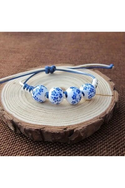Moon Home Collection Handmade Mavi Beyaz Porselen Boncuklu Günlük Kadın Bileklik Mavi Tek Ebat  Kadın / Kız