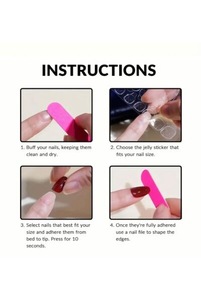 Vanilla Avenue Pembe Fransız Kesim Kalp Desenli Kendinden Yapışkanlı Takma Tırnak 24 Adet